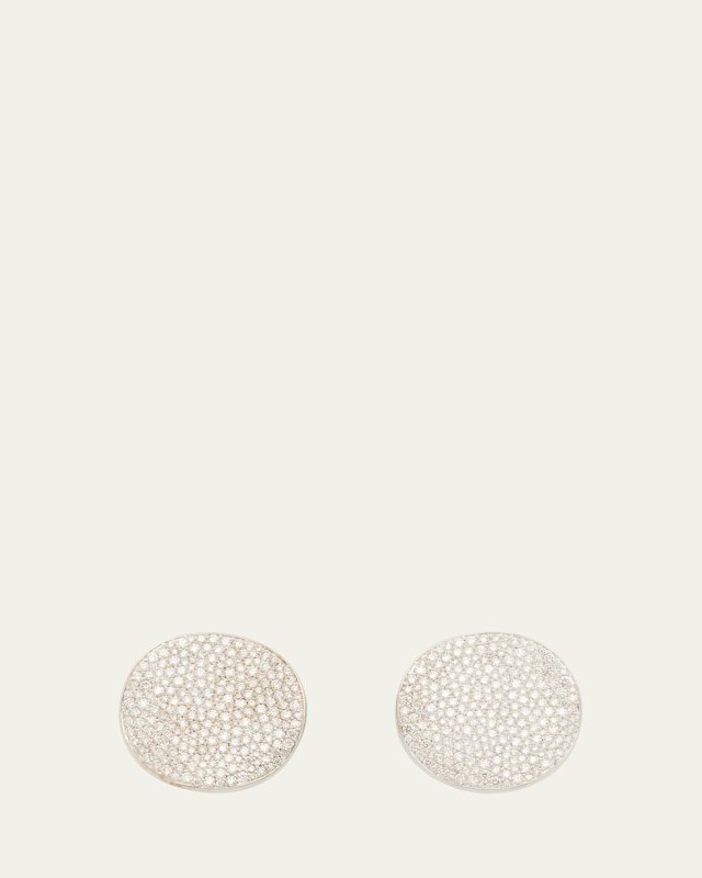 Large Flower Disc Clip Earrings in Sterling Silver with Diamonds